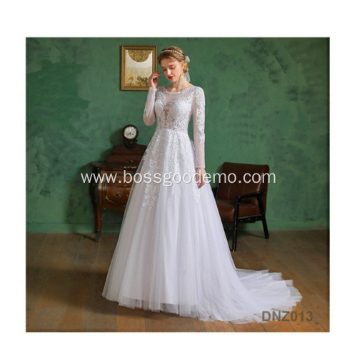 Lace Applique Long Sleeve Custom Made wedding ball gowns for brides